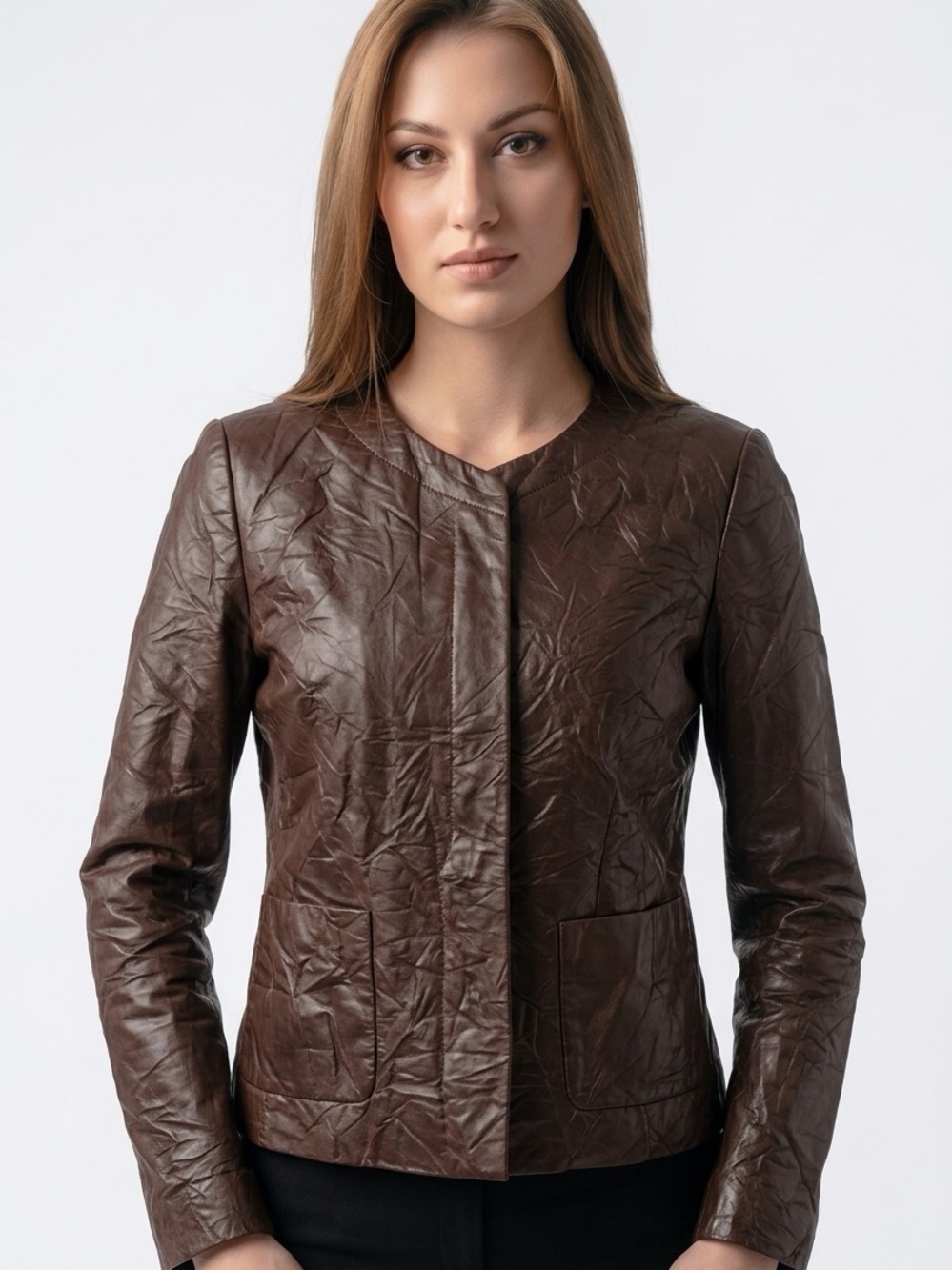 LAFAYETTE 148 | Faux Leather Crinkle Jacket Brown Women’s Size 4 Button Front